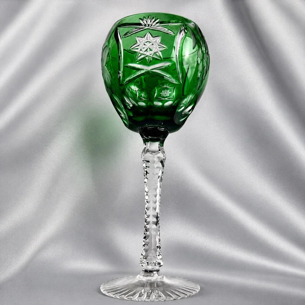 Bohemian Cut to Clear 4 colors Crystal Wine Hocks Glasses 8.25in